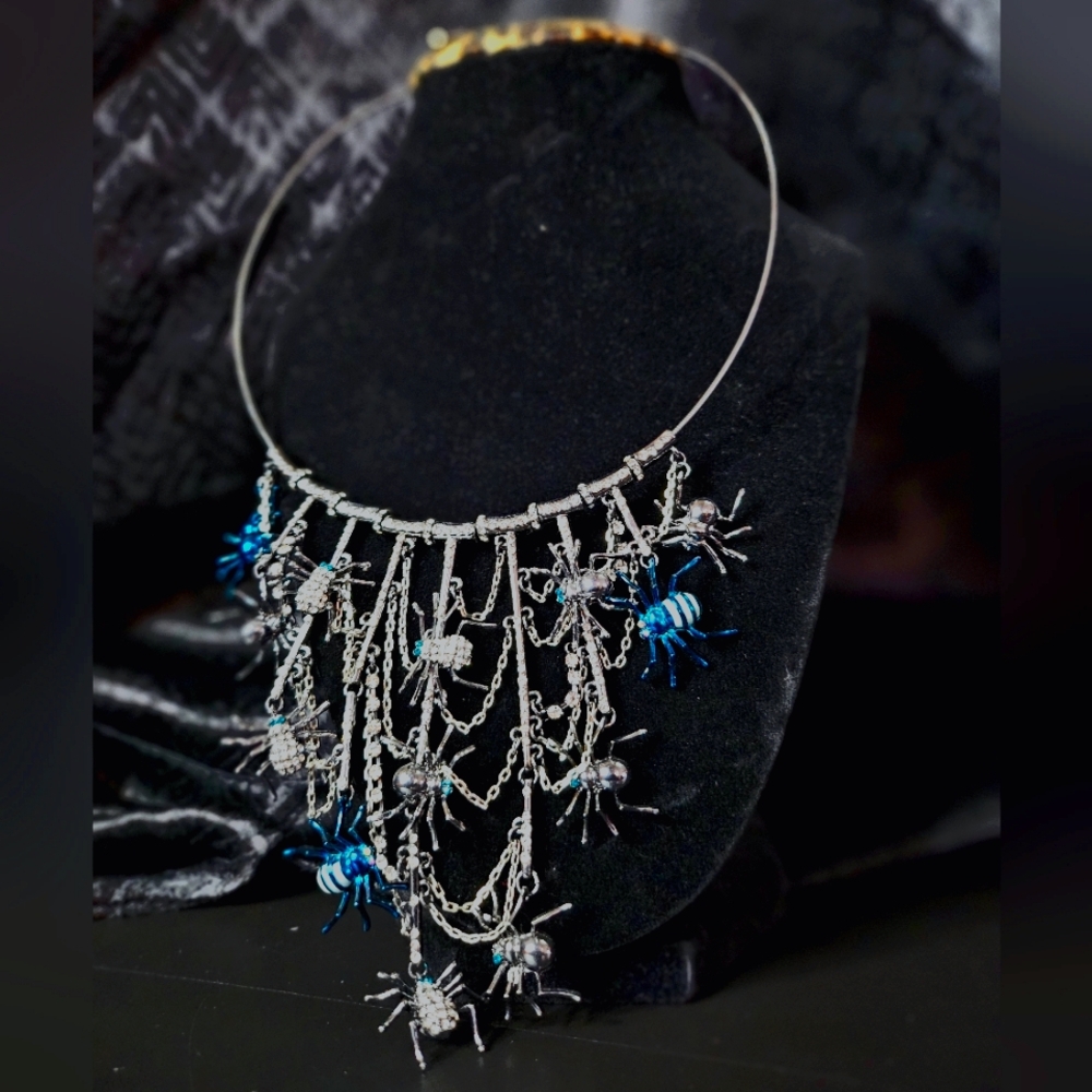 Betsey Johnson Spider Web Statement Necklace - image 3